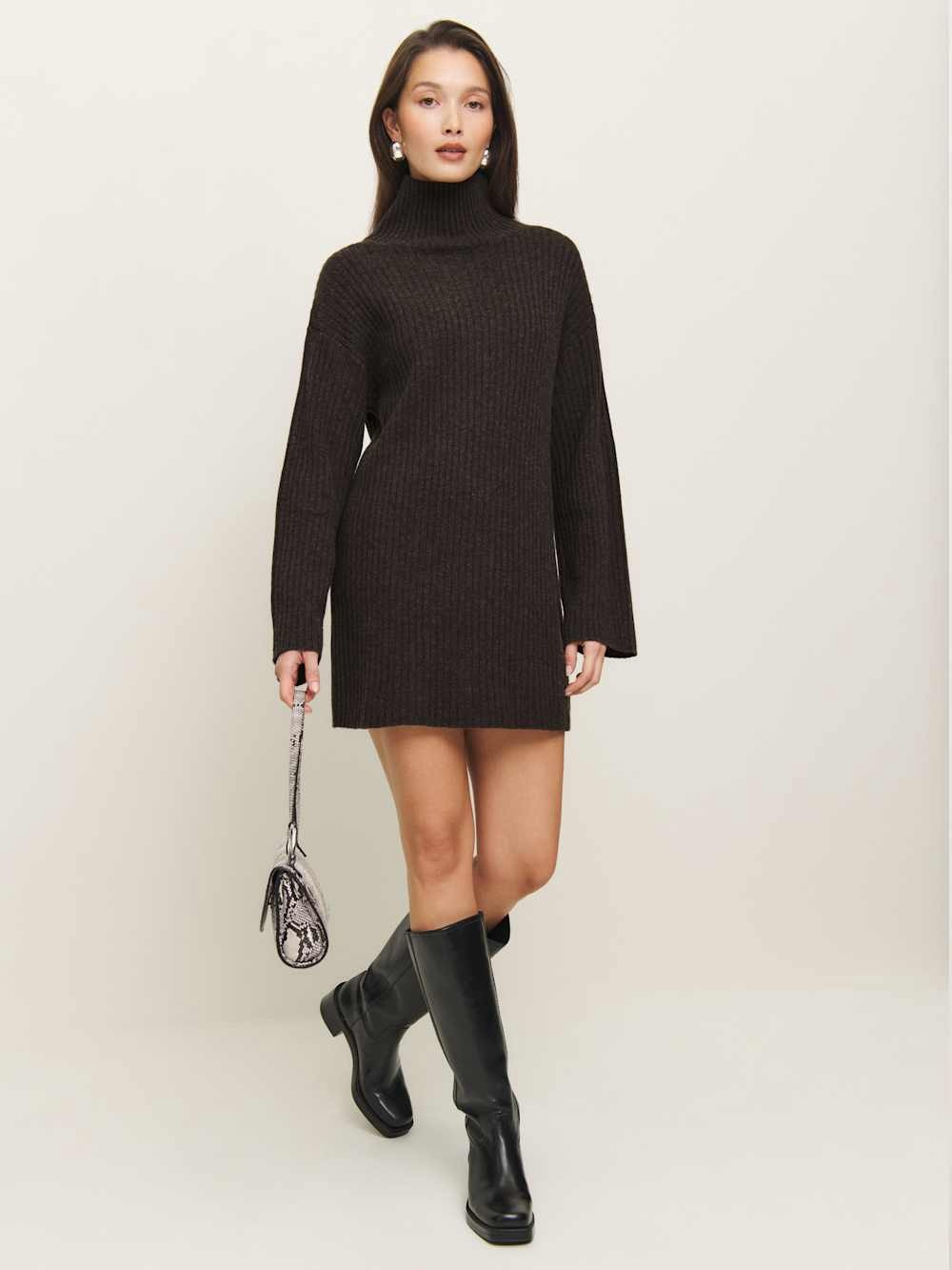 REFORMATION Ozzy Regenerative Wool Sweater Dress in espresso size Medium